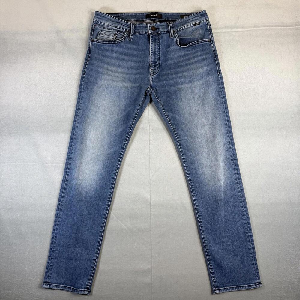 Mavi Jake Jeans Mens 36x32 Blue Medium Wash Slim Leg Tapered Stretch Denim